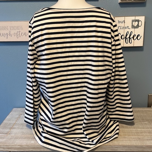 Women’s shirt, Talbots plus 0X X, navy blue white stripes - Picture 3 of 4
